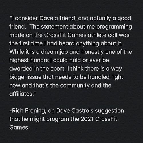 Respuesta de Rich Froning a Dave Castro